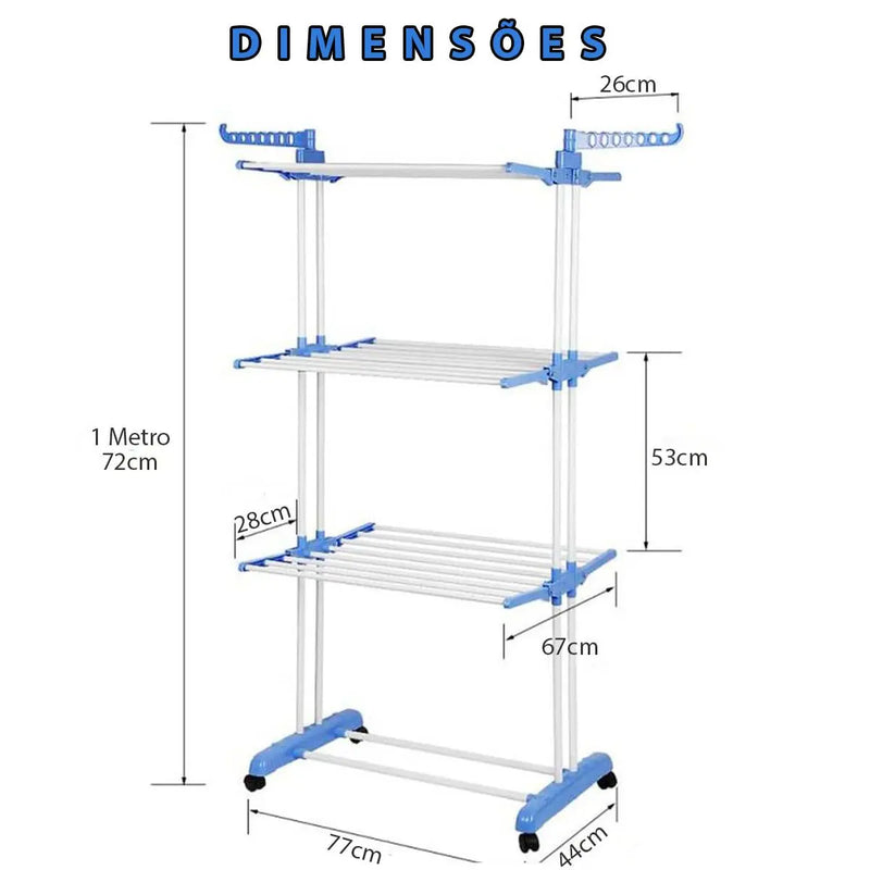 Varal vertical triplo com rodinhas