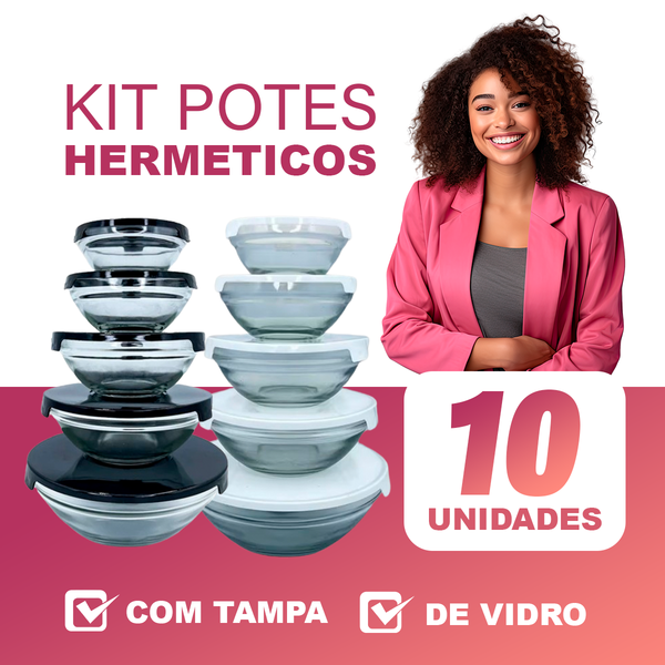 10 Potes de Vidro Hermeticos Com Tampa + Brinde