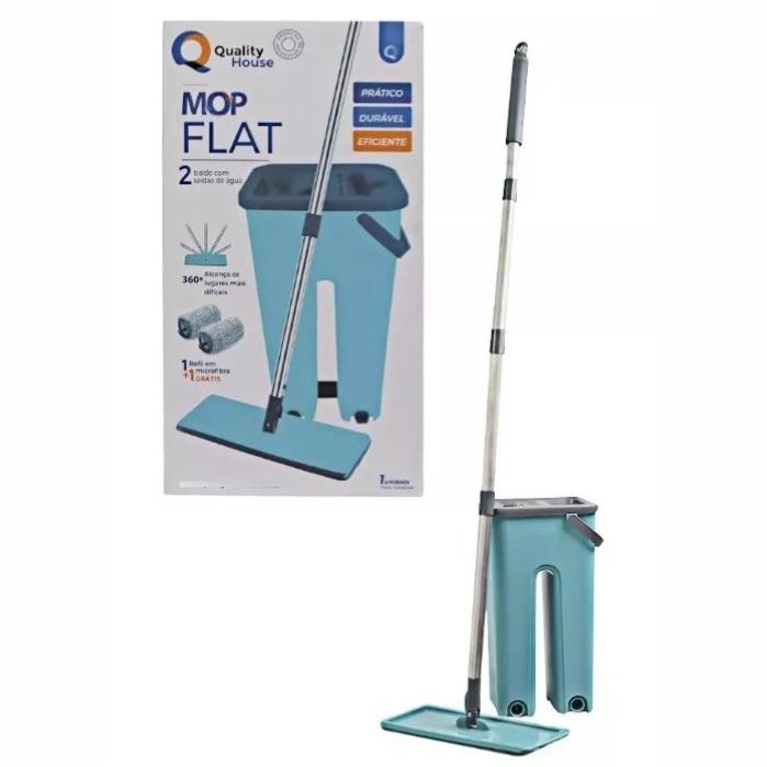 Conjunto Rodo Flat Mop com Balde Lava e Seca